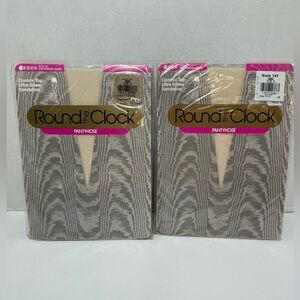 Round the Clock Control Top Sheer Pantyhose 2 packs- Bone color, Size O NIP